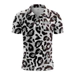 Custom Fully Sublimated Monochrome Leopard Animal Print Black White Performance Polo Shirt 5776