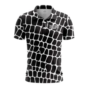 Custom Fully Sublimated Elegant Giraffe Animal Print Black White Performance Polo Shirt 5783