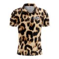 Custom Fully Sublimated Bold Leopard Animal Print Black White Gold Performance Polo Shirt 5811