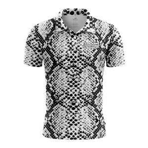 Custom Fully Sublimated Snake Animal Print Black White Performance Polo Shirt 5832