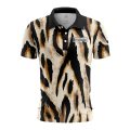 Custom Fully Sublimated Neon Tiger Skin Animal Print Black Brown Gold Performance Polo Shirt 5860