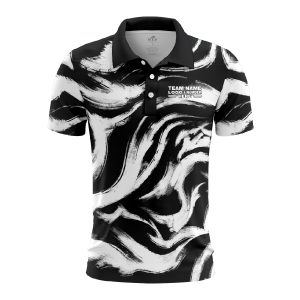 Custom Fully Sublimated Vibrant Monochrome Swirl Print Black White Performance Polo Shirt 5867