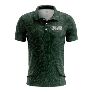 Custom Fully Sublimated Green Leaf Floral Pattern Green Black Performance Polo Shirt 5888