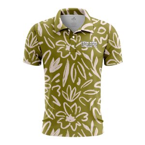 Custom Fully Sublimated Olive Floral Pattern Green White Performance Polo Shirt 5895