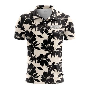 Custom Fully Sublimated Monochrom Floral Pattern White Black Performance Polo Shirt 5902
