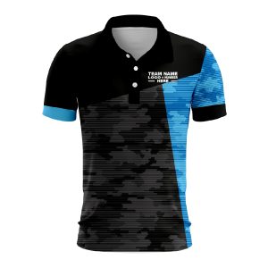 Custom Fully Sublimated ERDL Camo Pattern Black and Blue Performance Polo Shirt 5937