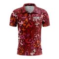 Custom Fully Sublimated Dynamic Floral Pattern Red Orange Pink Performance Polo Shirt 6000