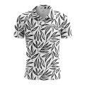 Custom Fully Sublimated Monochrome Botanical Floral Pattern White Black Performance Polo Shirt 6014