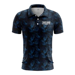 Custom Fully Sublimated Blue Foliage Floral Pattern Black Blue Performance Polo Shirt 6028