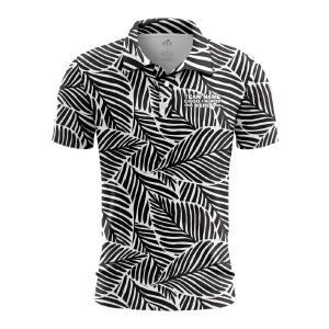 Custom Fully Sublimated Monochrome Botanical Floral Two Pattern White Black Performance Polo Shirt 6056