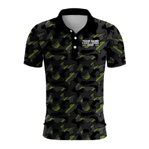 Custom Fully Sublimated Sports Camo Pattern Neon Green Black Performance Polo Shirt 6063
