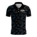 Custom Fully Sublimated Sports Camo Pattern Neon Blue Black Performance Polo Shirt 6077