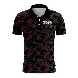 Custom Fully Sublimated Sports Camo Pattern Neon Red Black Performance Polo Shirt 6091