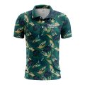 Custom Fully Sublimated Tropical Forest Floral Pattern Teal Blue Orange Performance Polo Shirt 6098