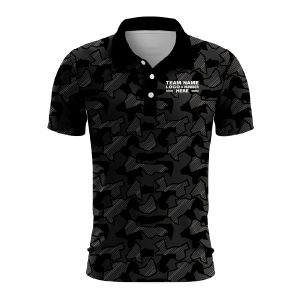Custom Fully Sublimated Sports Camo Pattern Black Performance Polo Shirt 6112