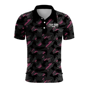 Custom Fully Sublimated Sports Camo Pattern Pink Black Performance Polo Shirt 6119