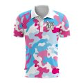 Custom Fully Sublimated Vibrant Camo Pattern Texture Sky Blue Pink Performance Polo Shirt 6148