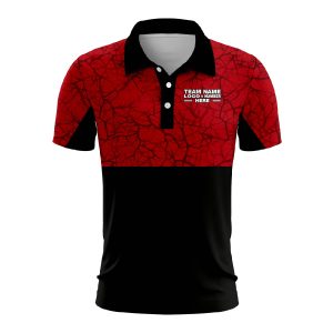 Custom Fully Sublimated Forest Camo Pattern Texture Red Black Performance Polo Shirt 6218