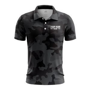 Custom Fully Sublimated Stealth Camo Pattern Black Gray Performance Polo Shirt 6288