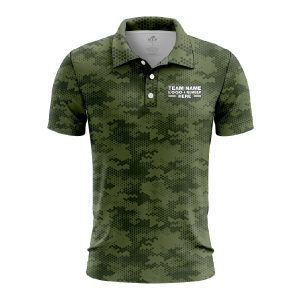Custom Fully Sublimated Digital Forest Camo Pattern Dark Green Performance Polo Shirt 6309