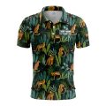 Custom Fully Sublimated Wild Jungle Floral Pattern Black Gold Green Performance Polo Shirt 6337