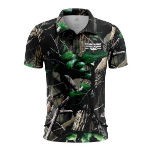 Custom Fully Sublimated Forest Floor Camo Pattern Black Green Performance Polo Shirt 6379