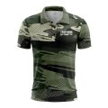 Custom Fully Sublimated Contemporary Woodland Camo Pattern Dark Green Black Performance Polo Shirt 6414