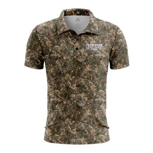 Custom Fully Sublimated Realistic Forest Camo Two Pattern Brown Performance Polo Shirt 6407