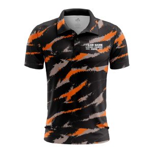 Custom Fully Sublimated Claws Camo Pattern Black Orange Performance Polo Shirt 6421