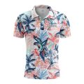 Custom Fully Sublimated Tropical Beach Floral Pattern White Pink Black Performance Polo Shirt 6449