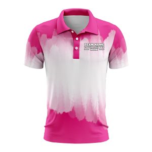 Custom Fully Sublimated Brushed Tie Dye Pattern Pink White Performance Polo Shirt 6526