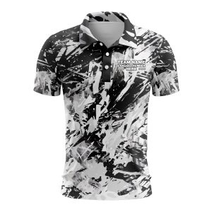 Custom Fully Sublimated Abstract Tie Dye Pattern White Black Performance Polo Shirt 6568