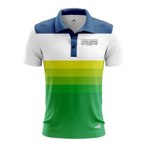Custom Fully Sublimated Retro Stripe Neon Pattern Blue Green  Performance Polo Shirt 6673