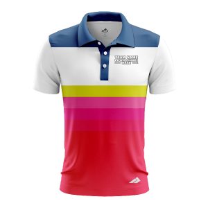 Custom Fully Sublimated Retro Stripe Neon Pattern Blue Yellow Pink Performance Polo Shirt 6694