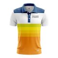Custom Fully Sublimated Retro Stripe Neon Pattern Blue Yellow Orange Performance Polo Shirt 6701