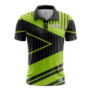 Custom Fully Sublimated Geometric Neon Pattern Black Green Performance Polo Shirt 6708