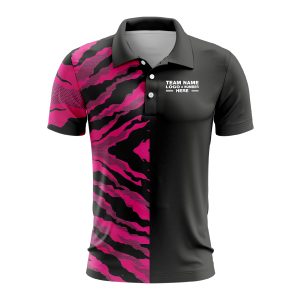 Custom Fully Sublimated Half Tie Dye Pattern Pink Performance Polo Shirt 6757