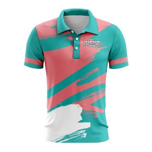 Custom Fully Sublimated Paint Brush Tie Dye Pattern Teal Pink Performance Polo Shirt 6848