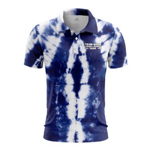 Custom Fully Sublimated Chromatic Tie Dye Pattern White Blue Performance Polo Shirt 7030