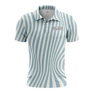 Custom Fully Sublimated Serene Stripes Tie Dye Pattern Blue White Performance Polo Shirt 7114
