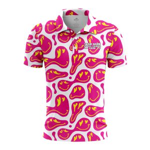 Custom Fully Sublimated Energetic Smiles Tie Dye Pattern Pink Yellow White Performance Polo Shirt 7121