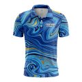 Custom Fully Sublimated Ocean Swirl Tie Dye Pattern Blues Performance Polo Shirt 7142