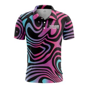 Custom Fully Sublimated Mesmerizing Waves Tie Dye Black Pink Blue Performance Polo Shirt 7191