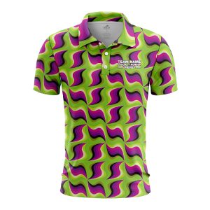 Custom Fully Sublimated Kaleidoscope Tie Dye Green Purple Performance Polo Shirt 7226