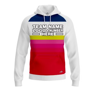 Custom Fully Sublimated Retro Stripe Neon Pattern Blue Yellow Pink Performance Sports Pullover Hoodie 07458