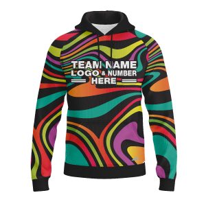 Custom Fully Sublimated Psychedelic Neon Pattern Multicolor Performance Sports Pullover Hoodie 07531