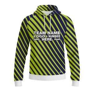 Custom Fully Sublimated Bold Lines Neon Pattern Green Navy Blue Performance Sports Pullover Hoodie 07561
