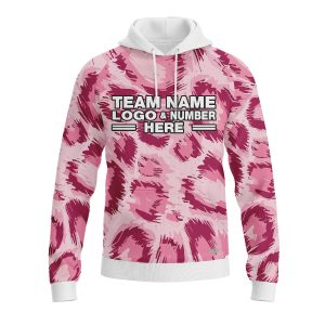 Custom Fully Sublimated Abstract Wild Pink Cheetah Print Performance Sports Pullover Hoodie 07635