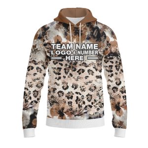 Custom Fully Sublimated Earth Tones Cheetah Print Performance Sports Pullover Hoodie 07637