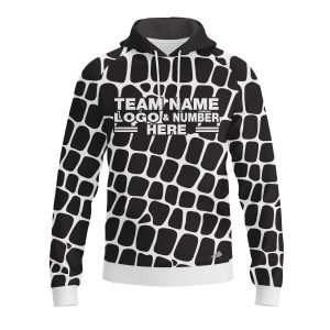 Custom Fully Sublimated Elegant Giraffe Animal Print Black White Performance Sports Pullover Hoodie 07652